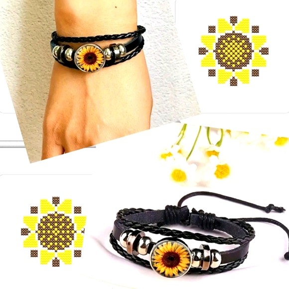 Jewelry - New Sun flower faux leather bracelet